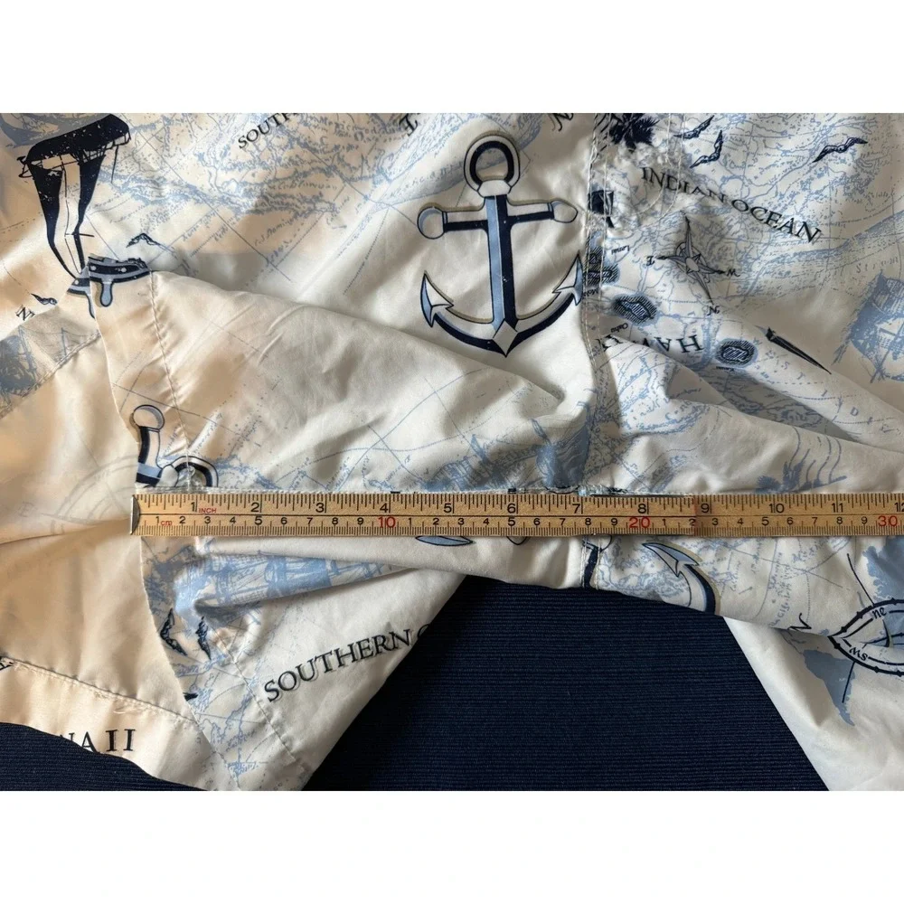 Swim Trunks XL White Blue Nautical Map Anchor Print Shorts Trader Bay Coastal